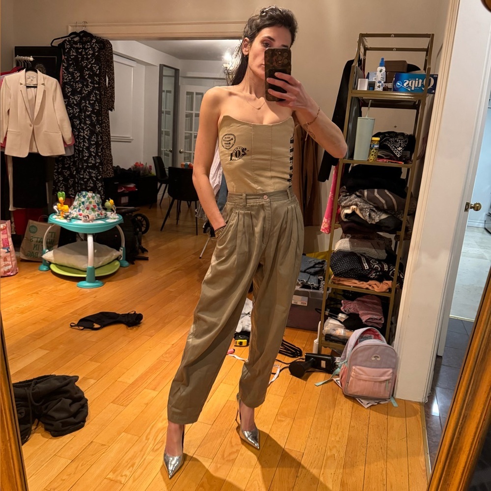 Vintage Esprit Khaki Pleated Trousers High Waist Cotton Pants